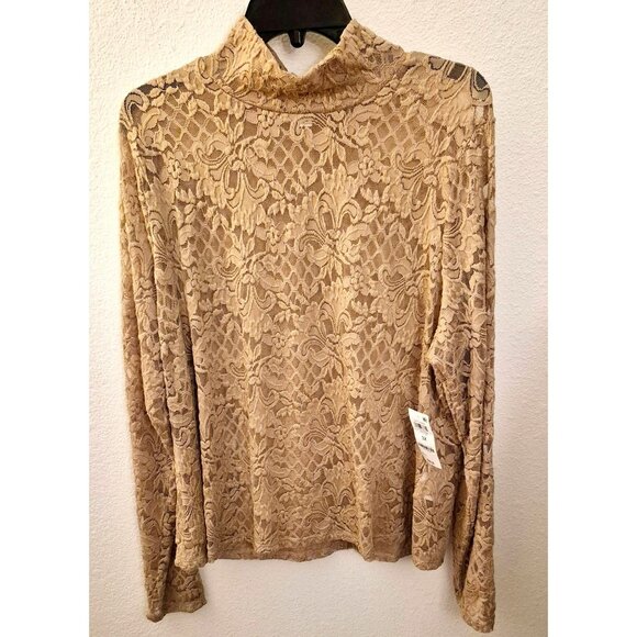 Bar III Tan Sheer Lace Long Sleeve Mock Neck Top Size 3X NWT - Picture 4 of 8